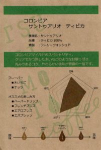 辻本珈琲:コロンビア サントゥアリオ ティピカ