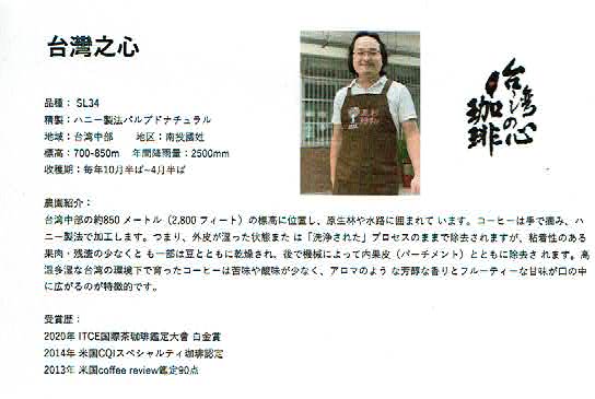 マタタビ珈琲豆店：台湾 台湾の心 ハニープロセス