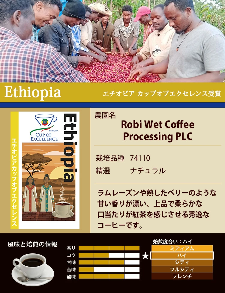加藤珈琲店：エチオピア ロビ・ウェット・コーヒー・プロセッシング社 エチオピア カップ・オブ・エクセレンス 2021年 第26位