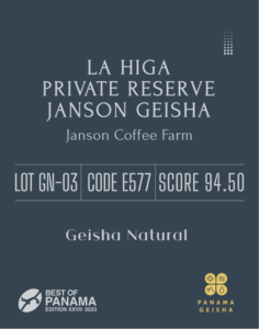 Definitive.：パナマ ジャンソン ラ・ヒガ プライベート・リザーブ ジャンソン ゲイシャ ベスト・オブ・パナマ 2023年 ゲイシャ ナチュラル部門 第3位（サンプル）