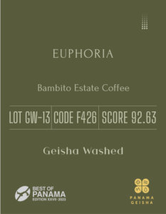 Definitive.：パナマ バンビート・エステート・コーヒー ユーフォリア ベスト・オブ・パナマ 2023年 ゲイシャ ウォッシュト部門 第13位（サンプル）