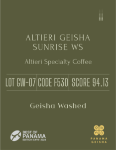 Definitive.：パナマ アルティエリ ゲイシャ サンライズ WS ベスト・オブ・パナマ 2023年 ゲイシャ ウォッシュト部門 第7位（サンプル）