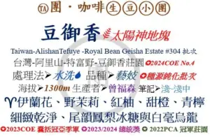 Twang Coffee 團咖啡：台湾 豆御香藝伎莊園（ロイヤル・ビーン・ゲイシャ・エステート） ゲイシャ ウォッシュト #304