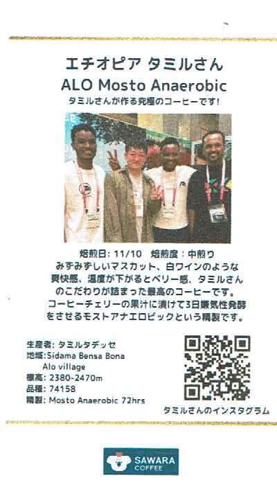 サワラコーヒー:エチオピア タミル ALO モスト・アネロビック